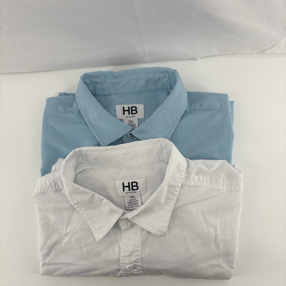 Lot Of 2‎ Harbor Bay Fit by DXL Men's 1XL Light Blue & White SS Button-Up Shirts